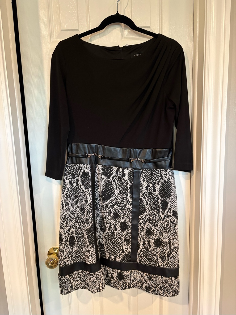 Chetta B Black Dress with Black-and-White Snake Print Skirt